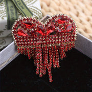 Heart-Shaped Rhinestone Brooch Pin with Tassel Irregular Shape for Ladies Party Wear