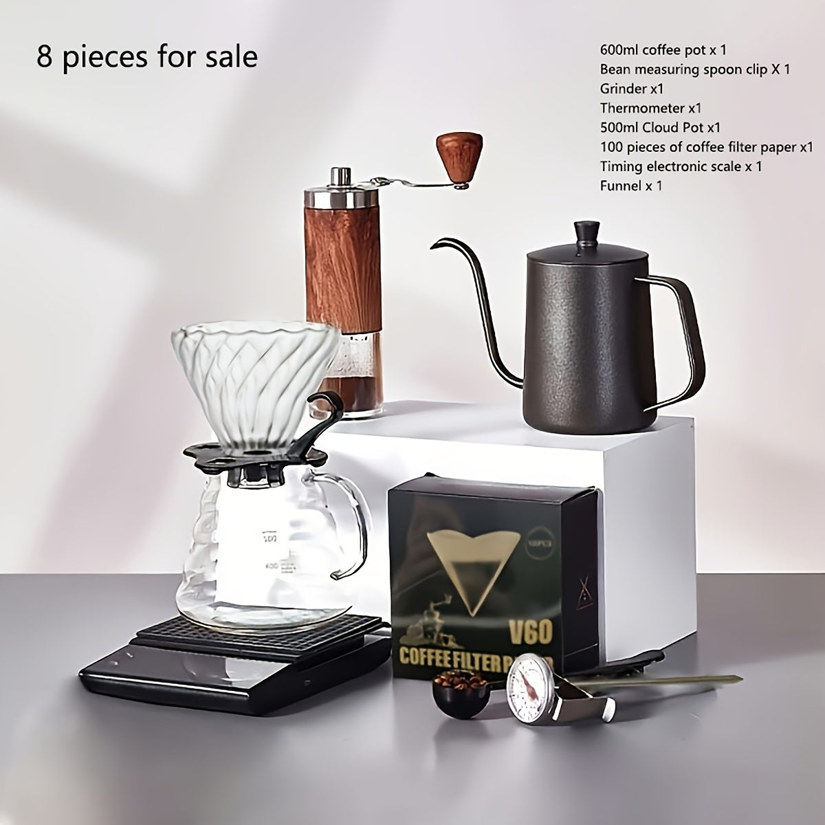Portable Stainless Steel Coffee Machine Set with Grinder and Accessories
