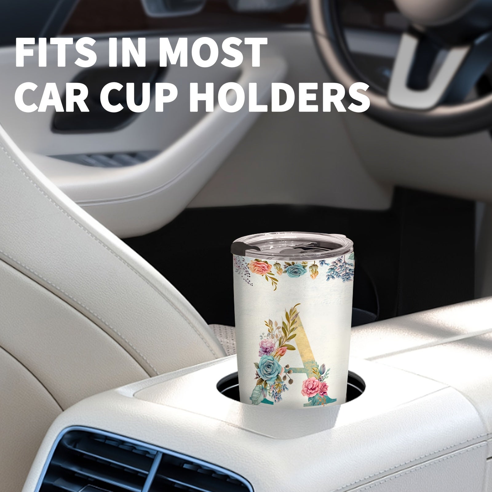 20oz Stainless Steel Tumbler with Monogram Floral Design Leak Proof Lid for Outdoor Use