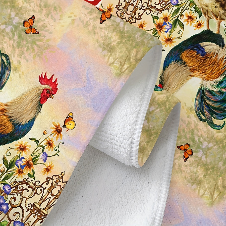 Microfiber Dish Towels Rooster Design Rustic Farmhouse Kitchen Bathroom Cleaning 45x72 cm