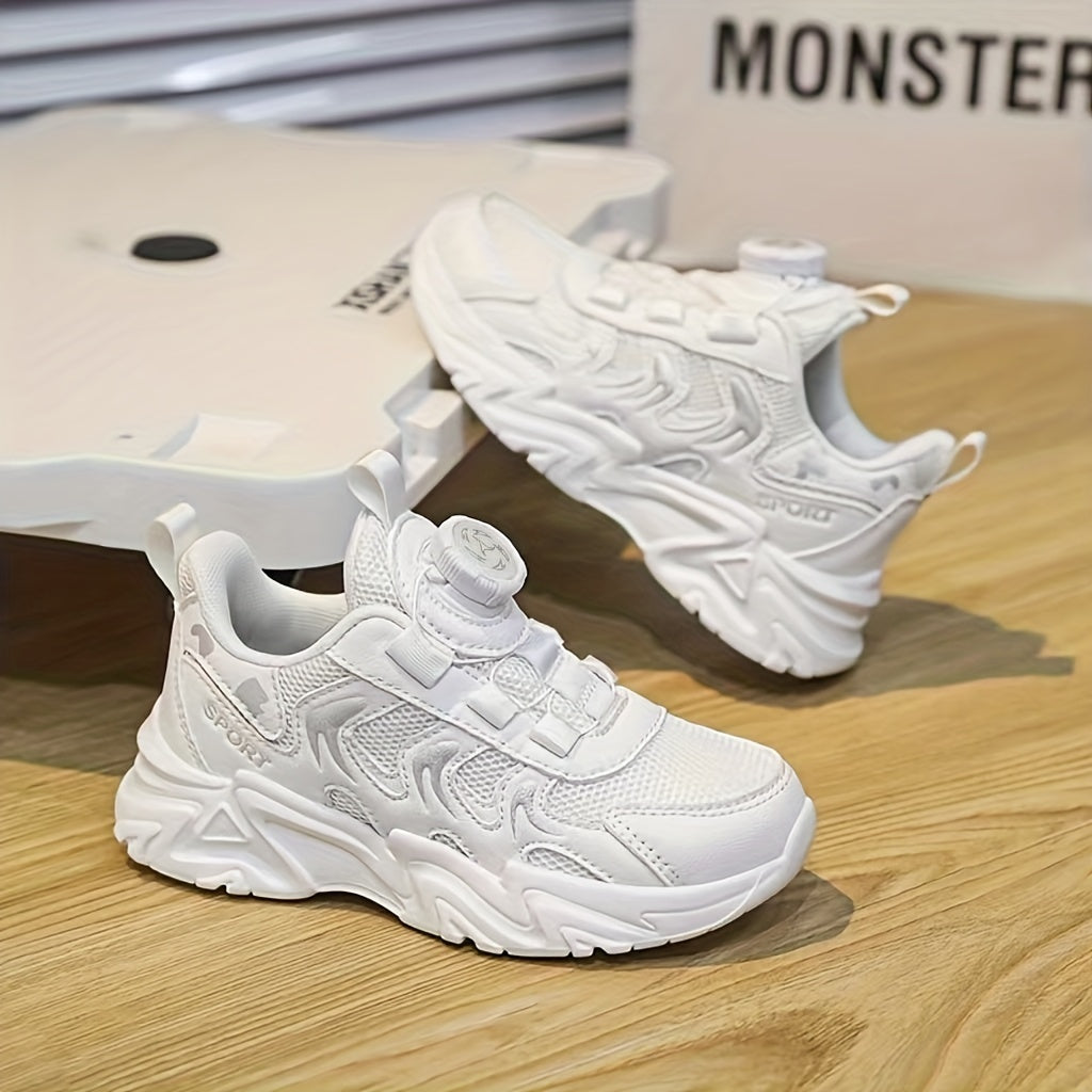 Girls Low Top Sneakers with Rotating Button Solid Color Casual Sports Shoes