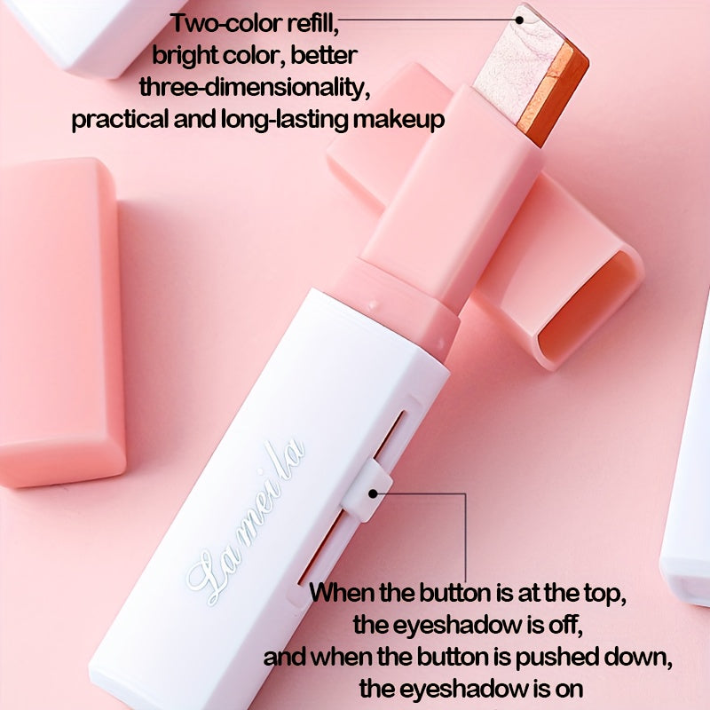 Barra de sombra de ojos con purpurina para mujer, doble color, a prueba de agua y de larga duración