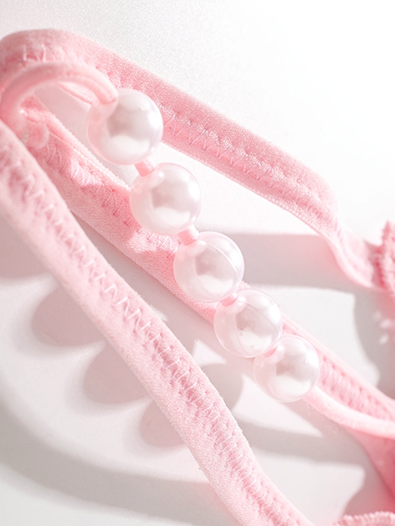 Women's Black Sheer Polyester Thongs with Floral Embroidery and Pearl Accents