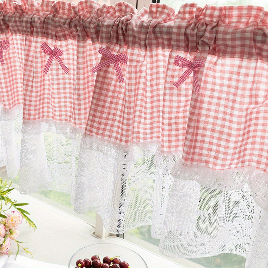 Cortina de estilo pastoral romántico con cuadros para cafetería para ventanas de cocina o restaurante