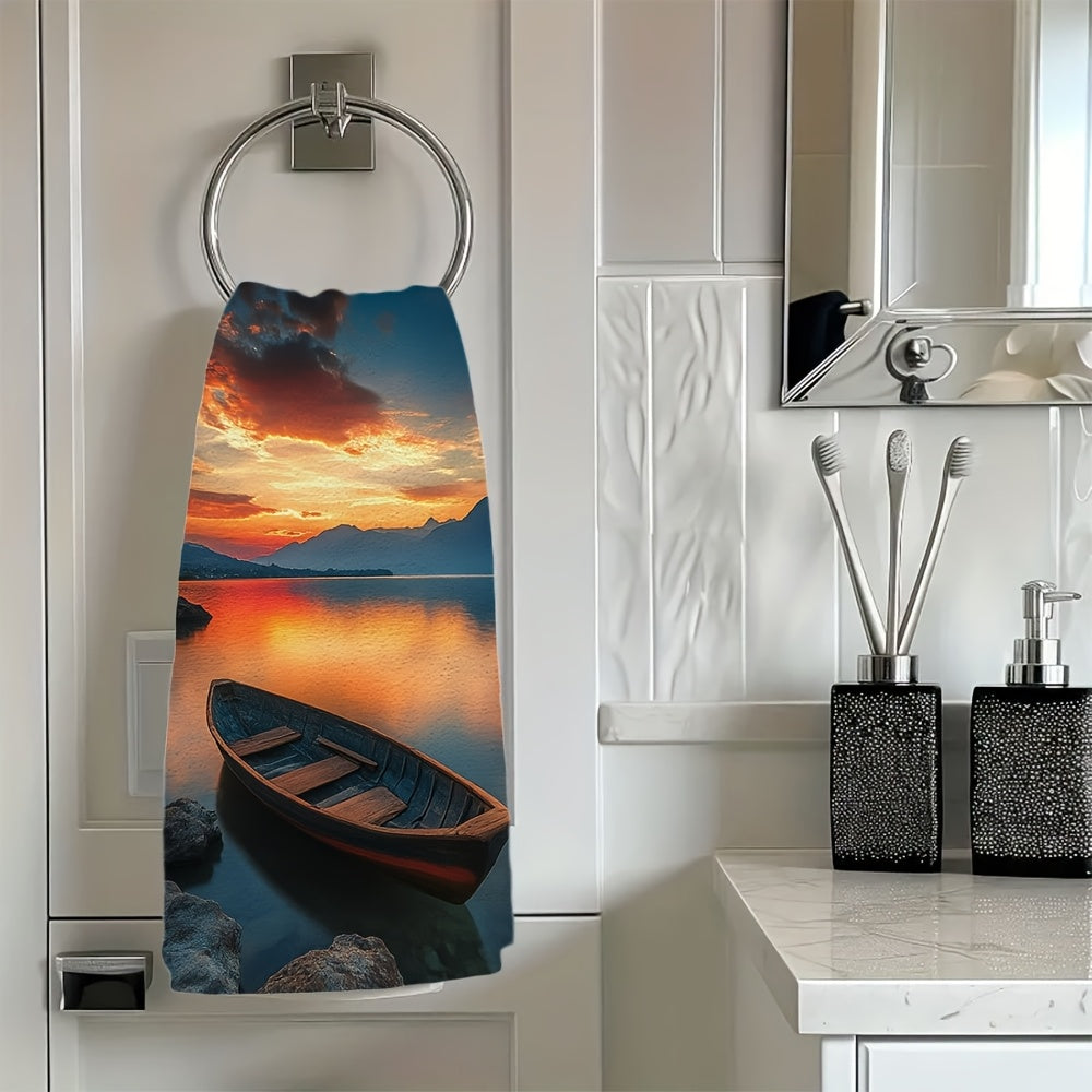 Set of 2 Soft Kitchen Towels Lake and Mountain Sunrise 40x60cm Absorbent
