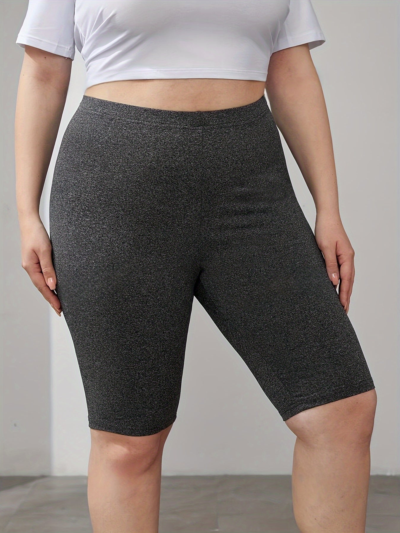 Women Plus Size Solid Color High Waist Skinny Shorts 3 Pack Spring Summer