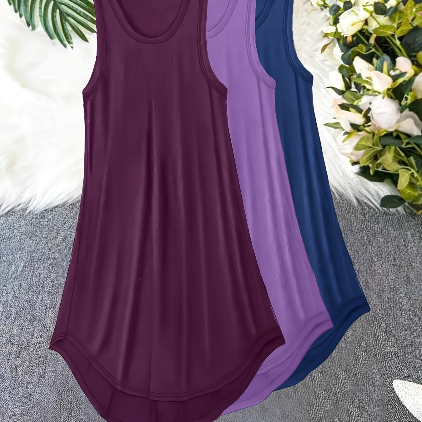 Women's Plus Size Lounge Dress Set Solid Tank Sleepwear 3 Piece
