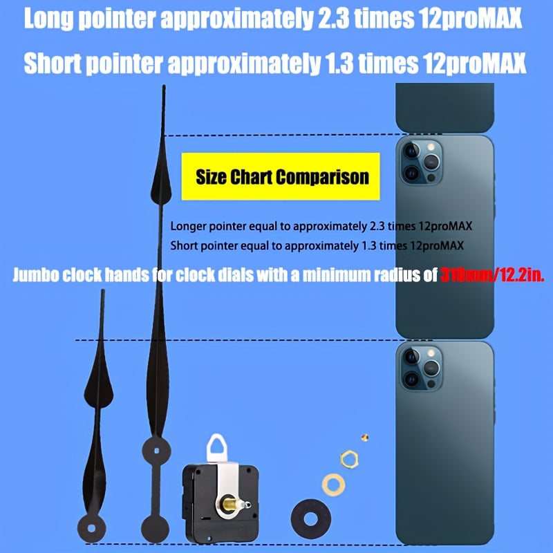 12-Inch Black Plastic Clock Movement with High Torque Long Shaft and Assembly Required