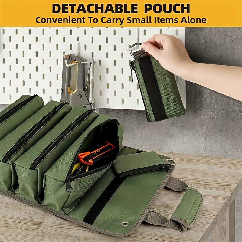 Multi-Pocket Roll-Up Tool Organizer Bag Waterproof Polyester for Electricians Mechanics Black