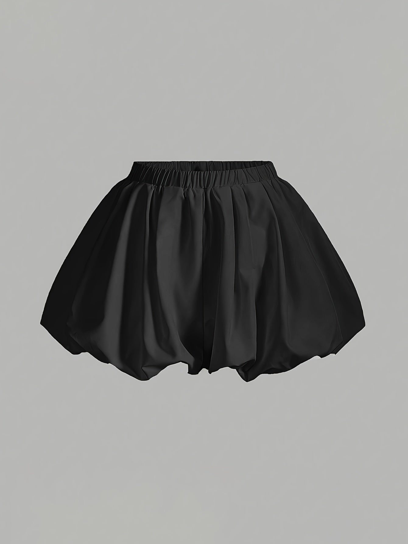 High-Waisted Double-Layer Shorts with Lining and Lantern Hem Solid Color Casual Women