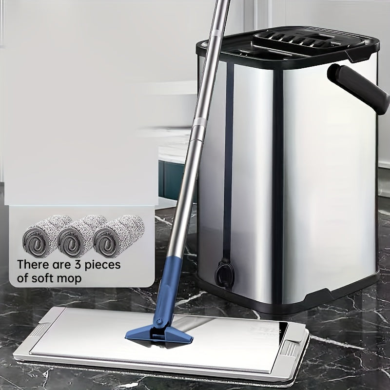 Nayzali po'latdan yasalgan qopqoq va chelak to'plami, 3 ta mop pad bilan, qo'l bilan ishlatilmaydigan plita mop, chelak bilan chang olish mop, ho'l va quruq tozalash, plitka, marmar, yog'och pol tozalash mop, to'liq tozalash materiallari va asboblari