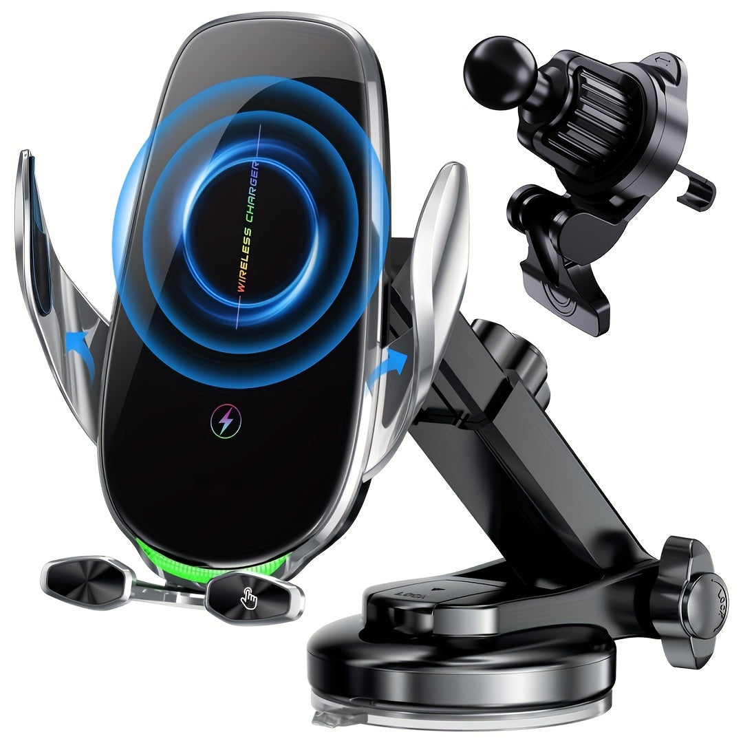 Wireless Car Charger Holder for iPhone and Samsung Galaxy 15W Fast Charging Auto Clamp Dashboard Vent Mount