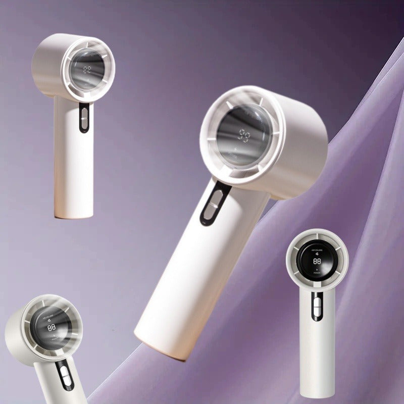 Rechargeable handheld fan with USB charging LCD display durable for research and travel