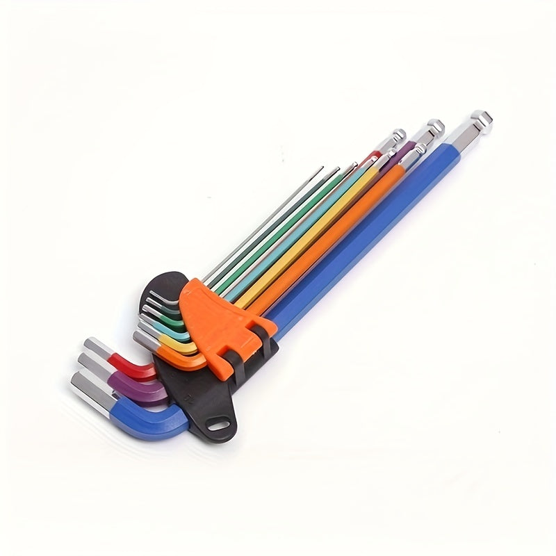 9-Piece Color Hex Key Set Chrome Vanadium Steel Ball Head Folding Wrenches