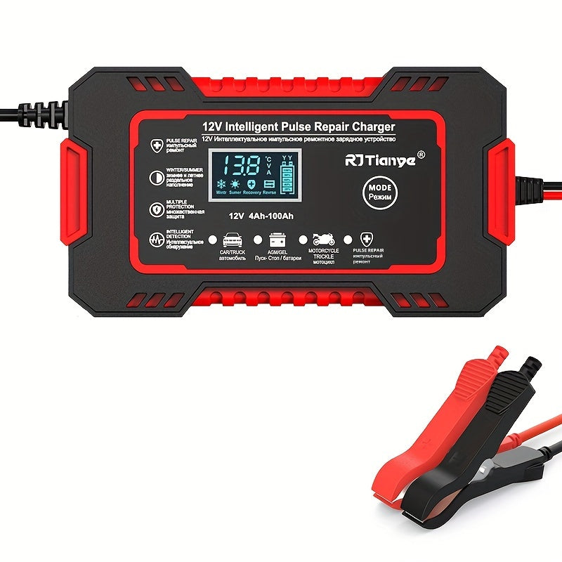 12V 6A Smart Car Battery Charger with LCD Display and Overcharge Protection