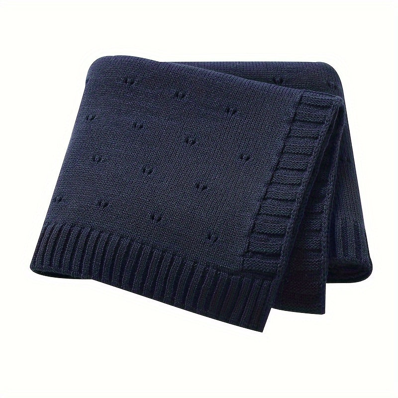 Unisex Breathable Knit Fabric Geometric Pattern Blanket for Home and Travel in White Grey Pink Blue