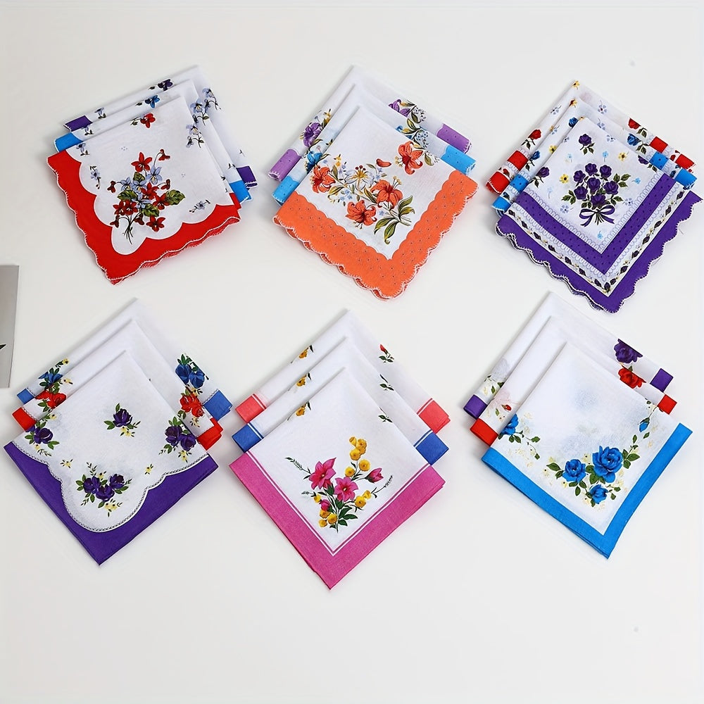 12 Pack Women's Cotton Handkerchiefs Soft Absorbent Vintage Style Square Napkins for Weddings and Outdoor Events