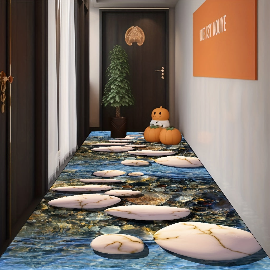 Pebble Design Floor Mat Non-Slip Washable Stain-Resistant Polyester