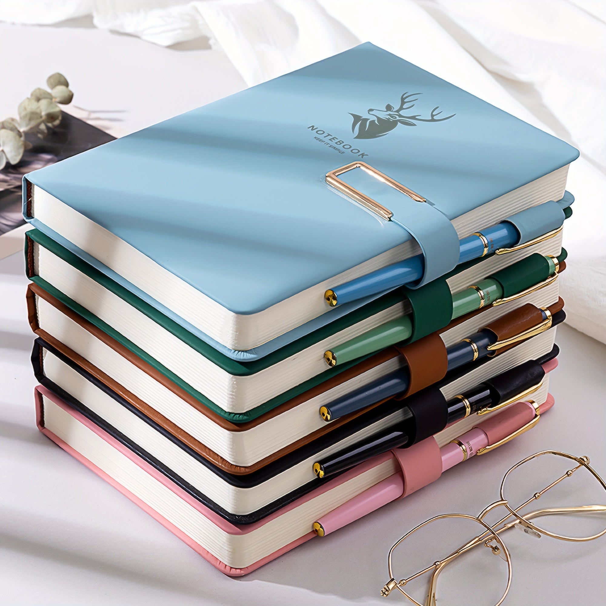 Faux Leather Notebook with Buckle Closure Waterproof Square Grid Pages A5 for Home Office Study