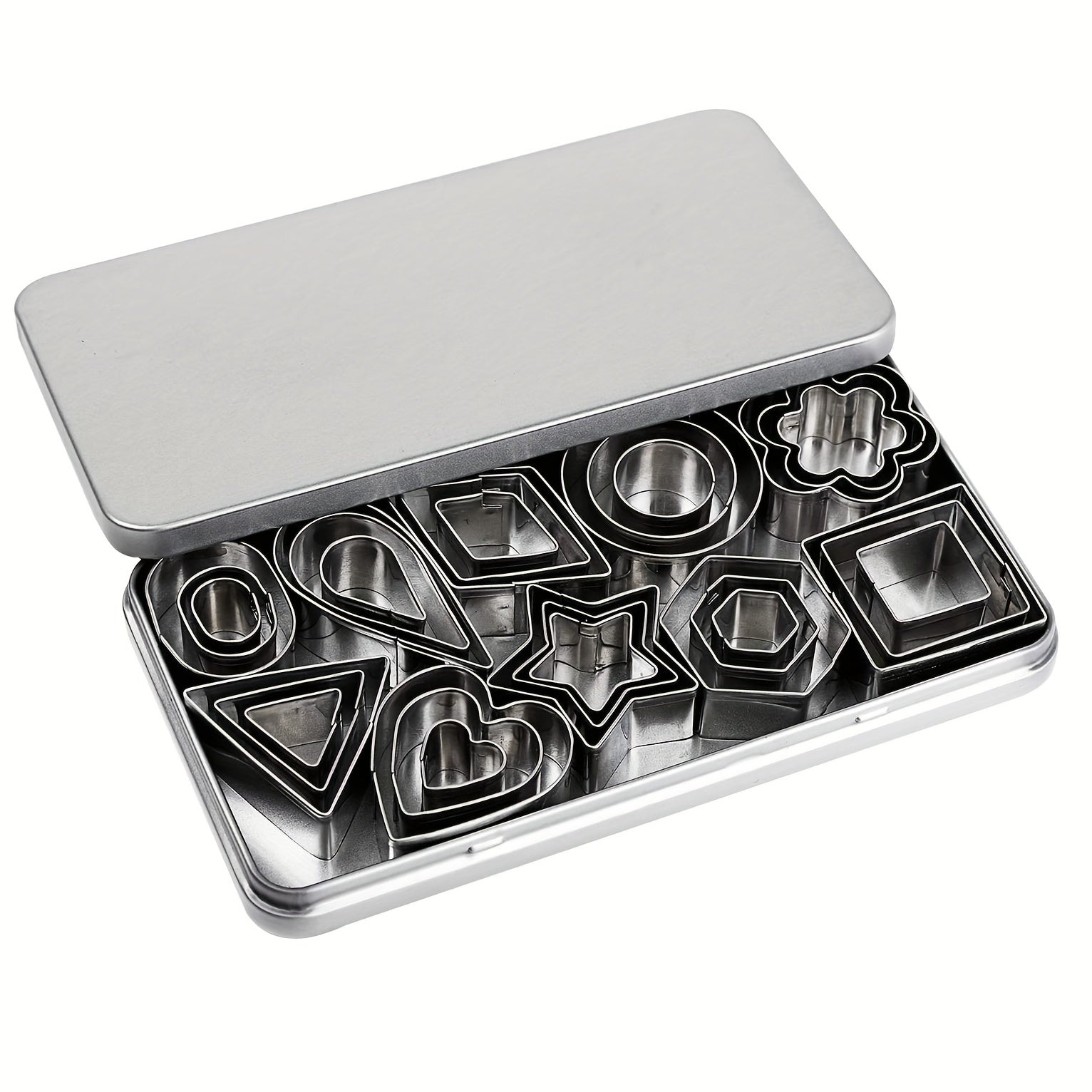 Set of 30 Stainless Steel Geometric Cookie Cutters for Baking and Pastries