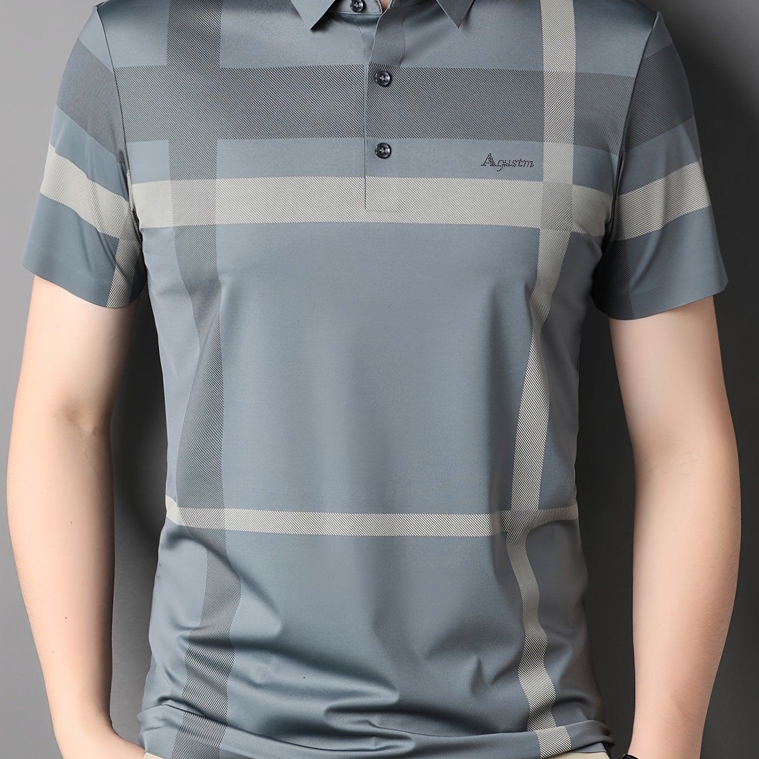 Men's Summer Plaid Short Sleeve Shirt Nylon Blend Stretch Fabric