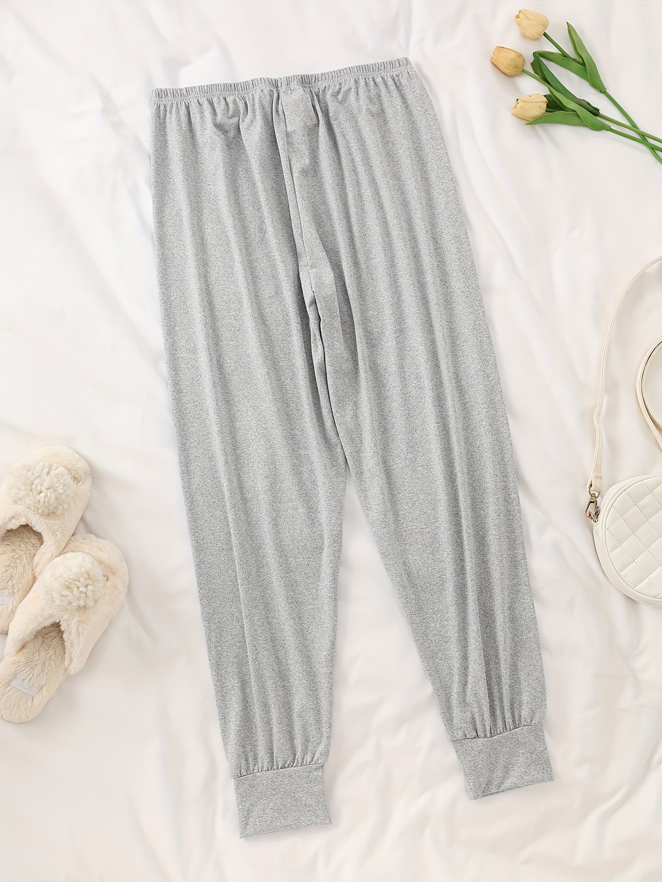 Women's Solid Color Sleep Pants 3-Pack Knit Polyester Elastane Fall Casual