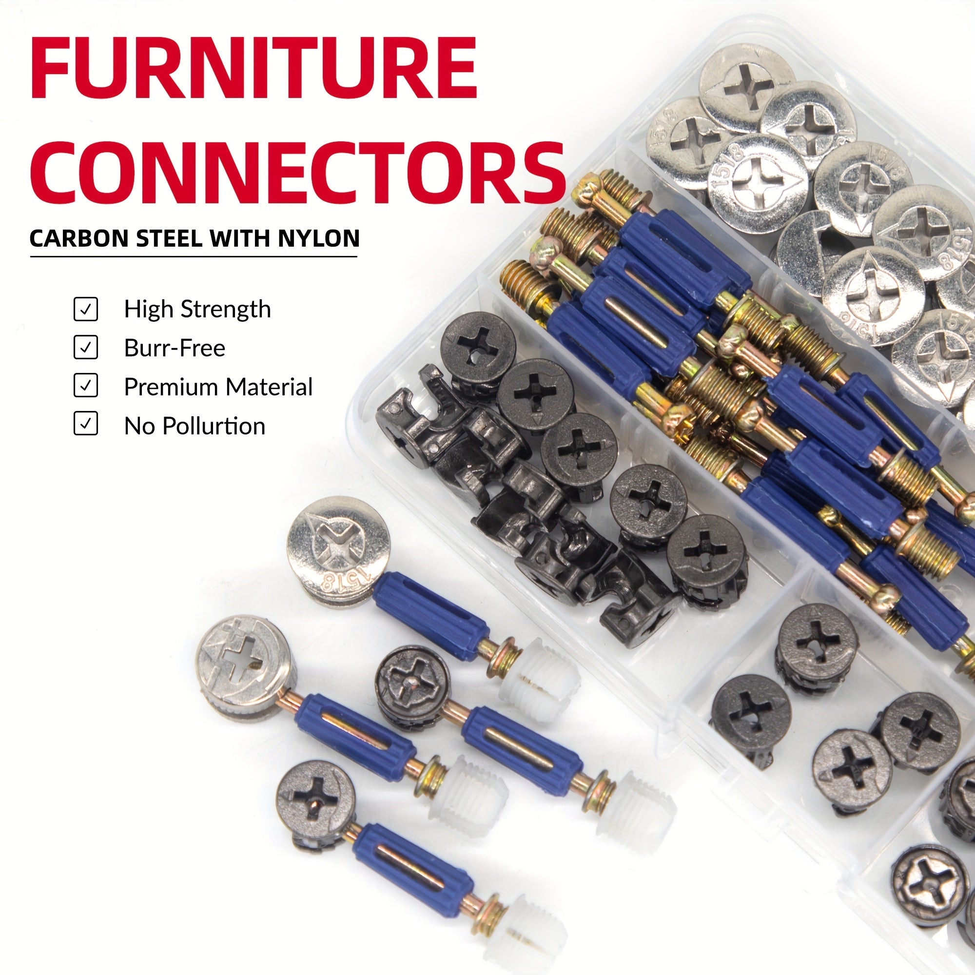 100-Piece Furniture Cam Lock Fastener Kit Carbon Steel Screw Nut Bolt Set for IKEA Hardware