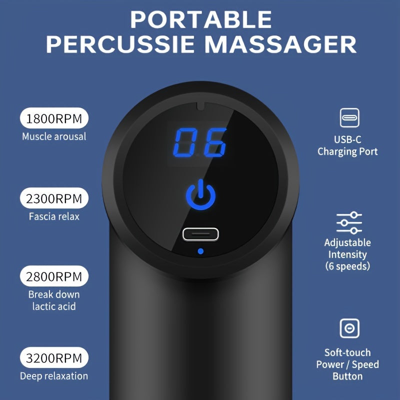 Portable Massage Gun with LCD Display USB Rechargeable 6 Speeds 4 Accessories