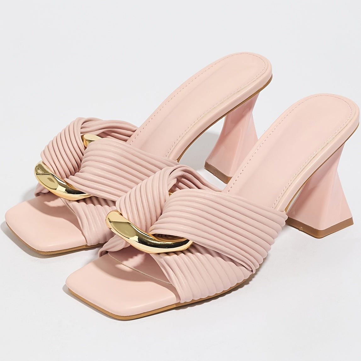 Women’s Summer Flats One-Strap Square Toe High Heel Large Sizes