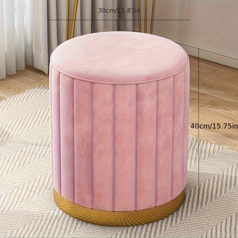 Faux Leather Round Makeup Stool with Soft Cushion for Bedroom Dressing Table Light Beige