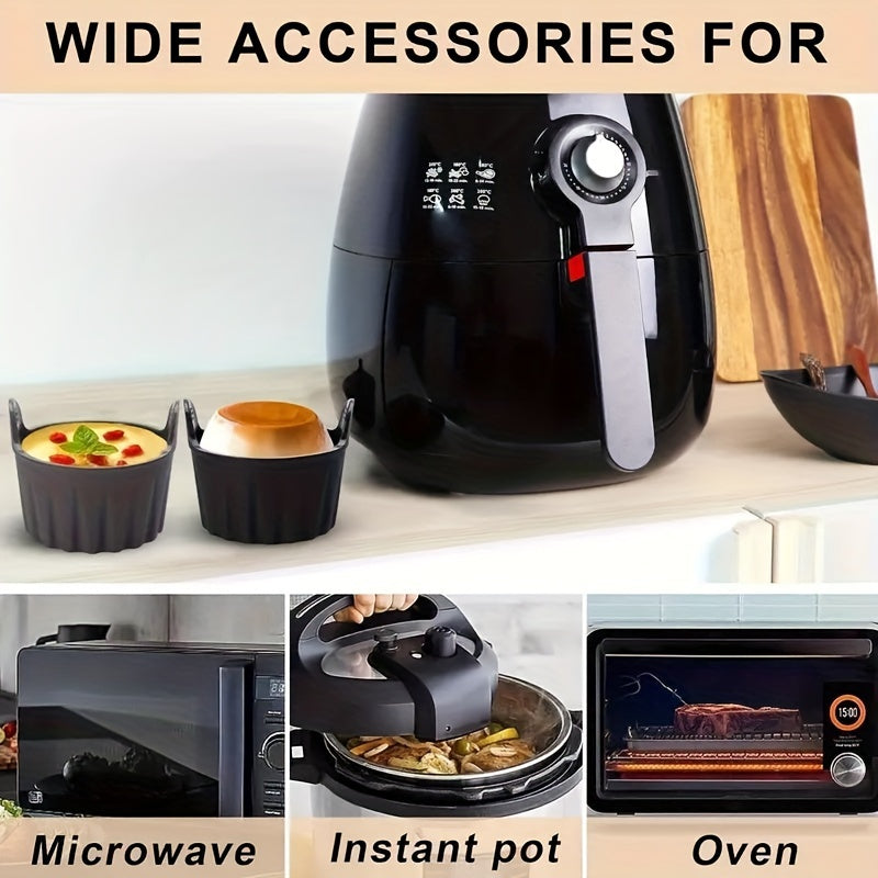 4-to'plam Silikon tuxum ramekinlari yopishmaydigan mikrotolqinli pech, havo frayer, gaz plitasi uchun xavfsiz, idish-tovoq mos