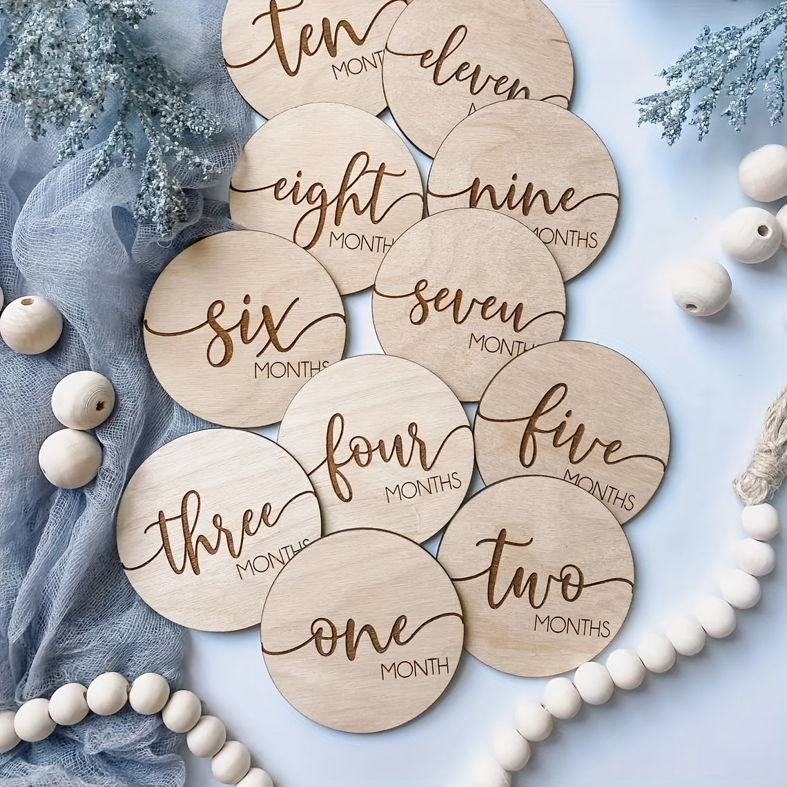 Wooden Baby Milestone Coasters for 1-12 Month Growth Anniversaries