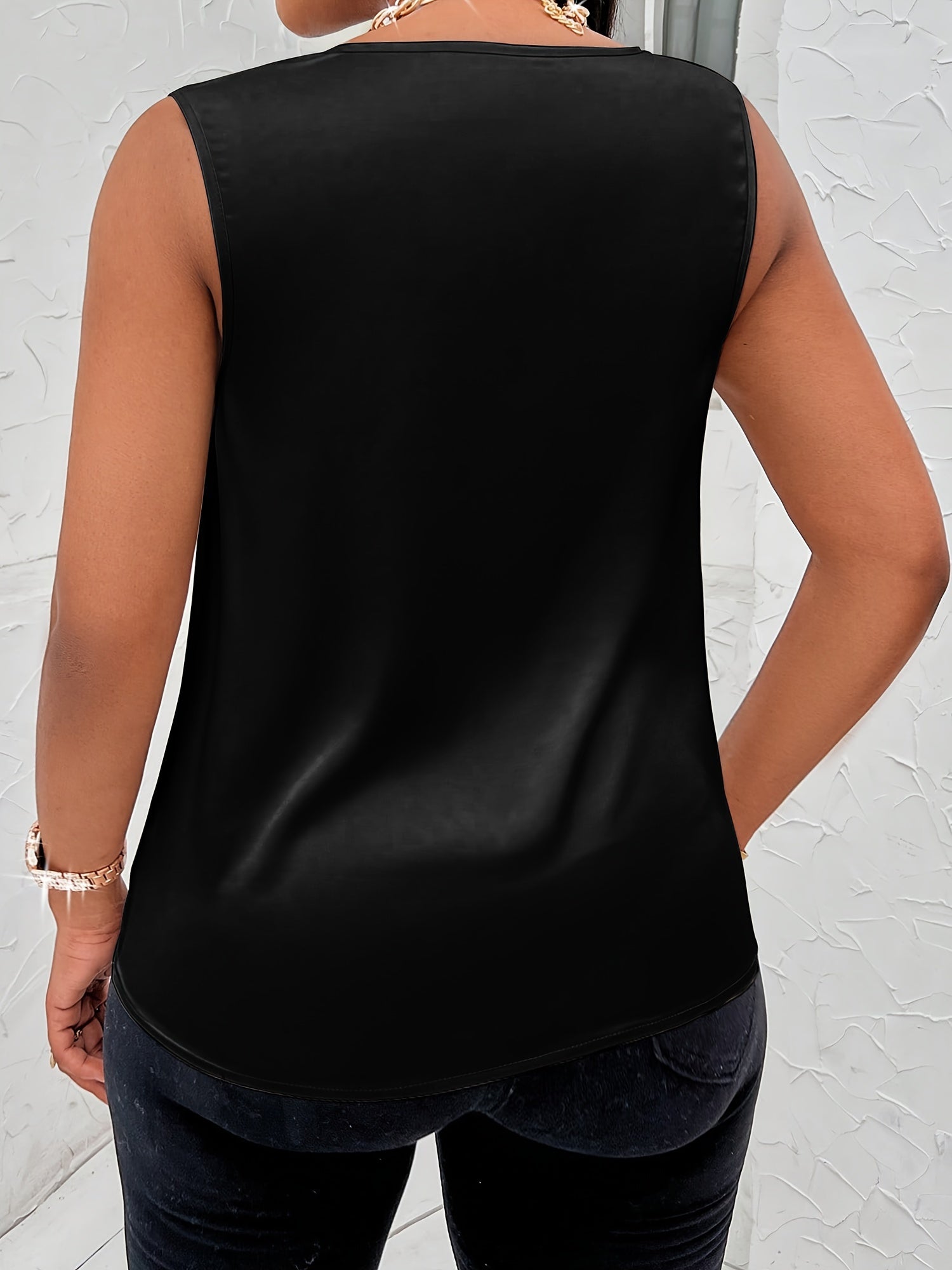 Plus Size Ruched Solid Tank Top Sleeveless Cowl Neck Summer Women's Clothing