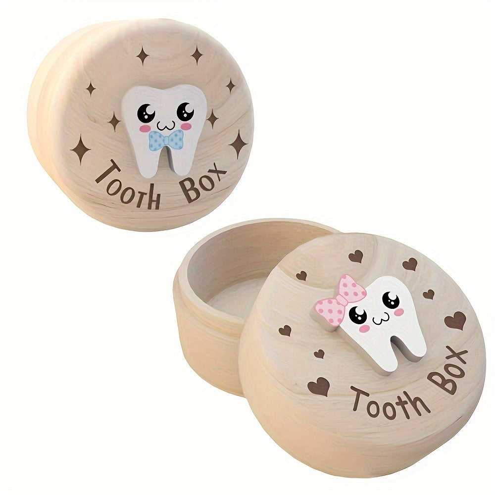Wooden Tooth Box for Kids with Secure Closure and Dental Design