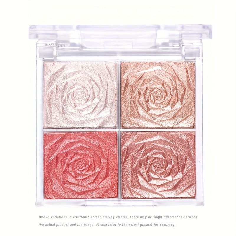 Paleta de iluminador de 4 tonos para mujer con contorno de rubor y acabado con purpurina