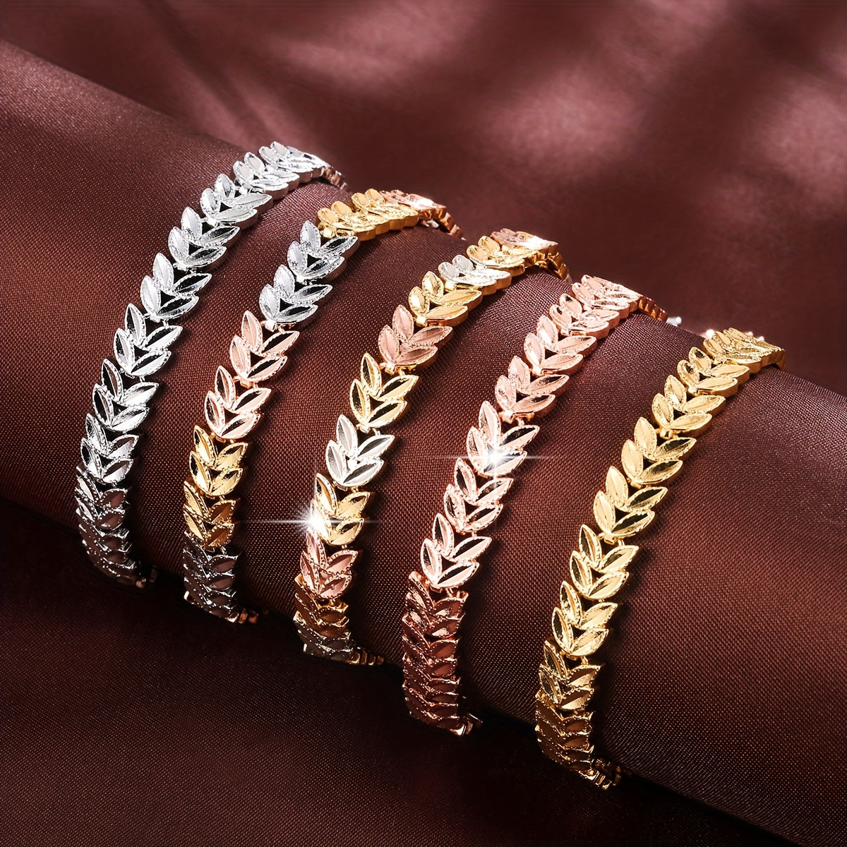 Women’s Copper Wheat Ear Bracelet with Cubic Zirconia for Everyday or Formal Wear