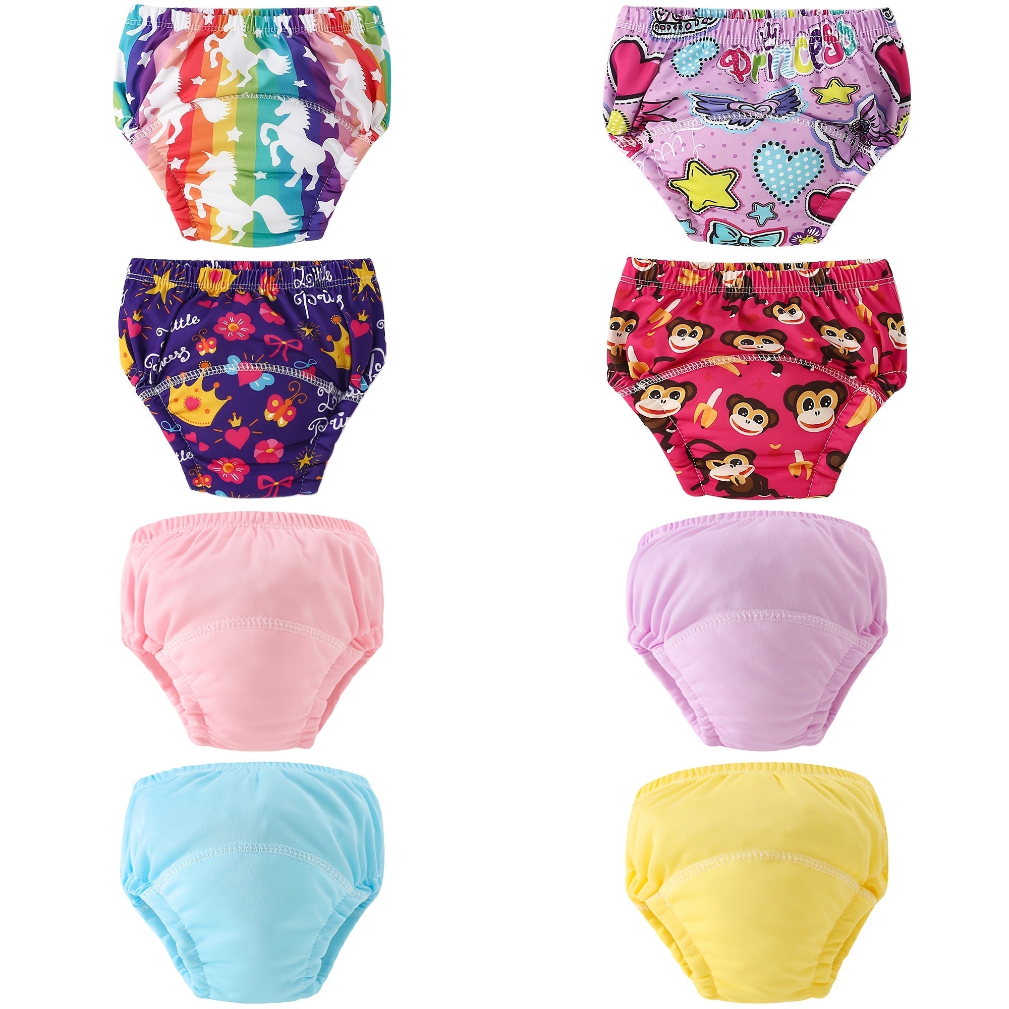 8-to'plamli qayta ishlatiladigan elastik hojatxona kiyimlari, 0-6 yoshdagi bolalar uchun, trikotaj polyester