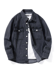 Men's Casual Denim Shirt Long Sleeve Loose Fit Chest Pocket Spring Fall