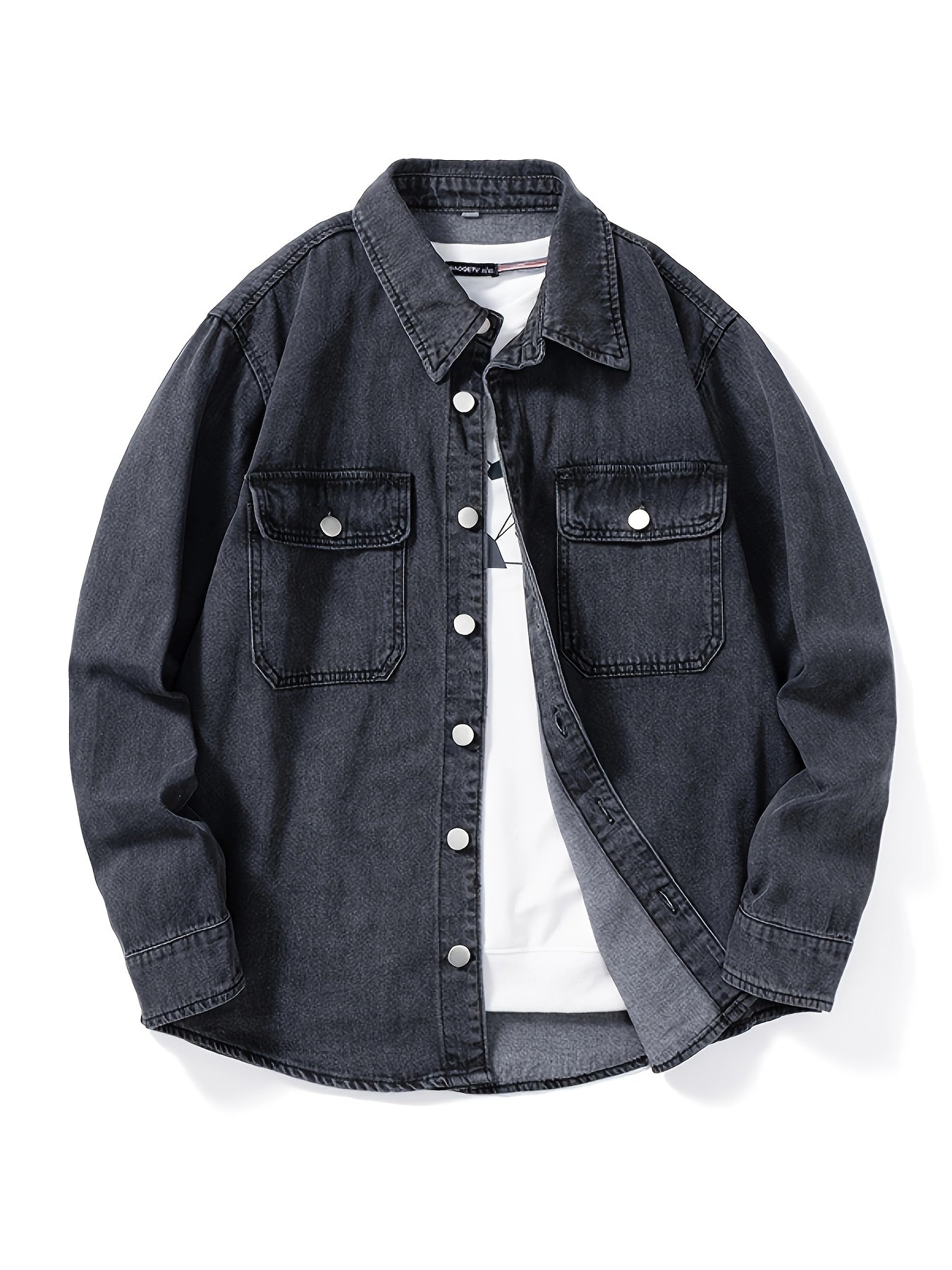 Men's Casual Denim Shirt Long Sleeve Loose Fit Chest Pocket Spring Fall