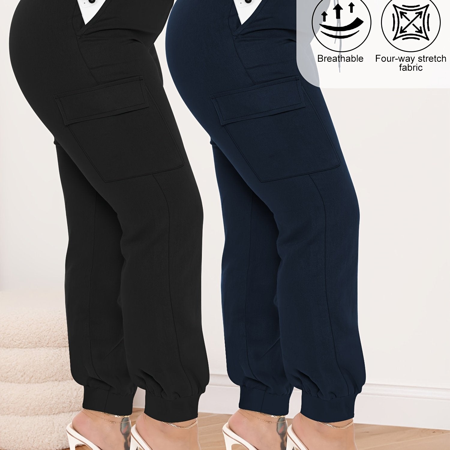 Женские брюки карго большого размера с высокой талией, эластичные, удобные, на шнурке