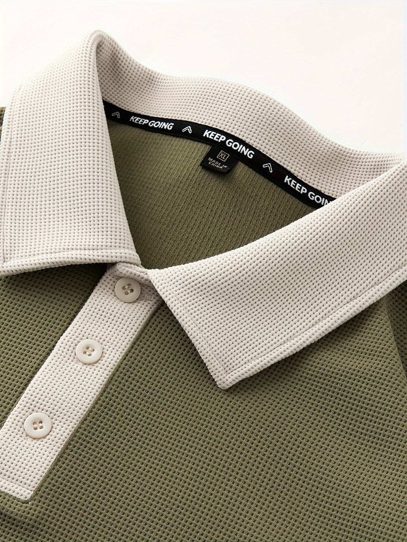 Men's Polo Shirt Sweatshirt Long Sleeve Solid Waffle Knit Polyester Spandex