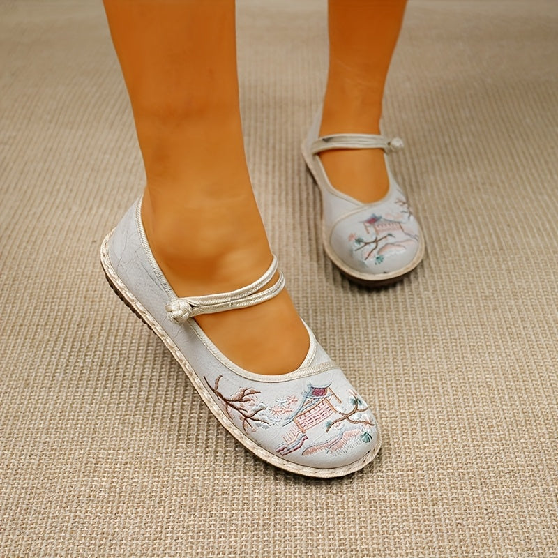 Женские мягкие тканевые туфли весна этнический ретро вышивка комфорт