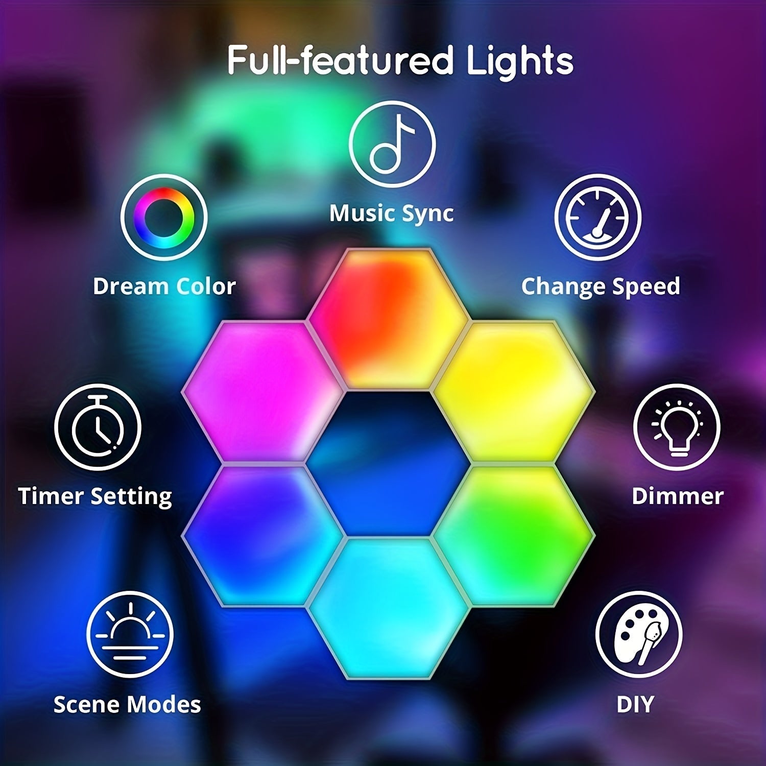 Juego de 10 luces de pared LED hexagonales con control remoto, paneles inteligentes activados por sonido