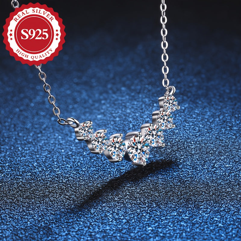 Seven Princess Silver Pendant Necklace with Zirconia Hypoallergenic Lightweight Jewelry