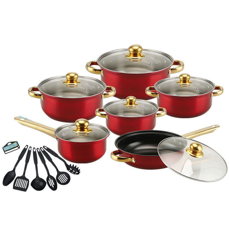 Stainless Steel Cookware Set 18 Pieces Non-Stick Pots Pans Glass Lids