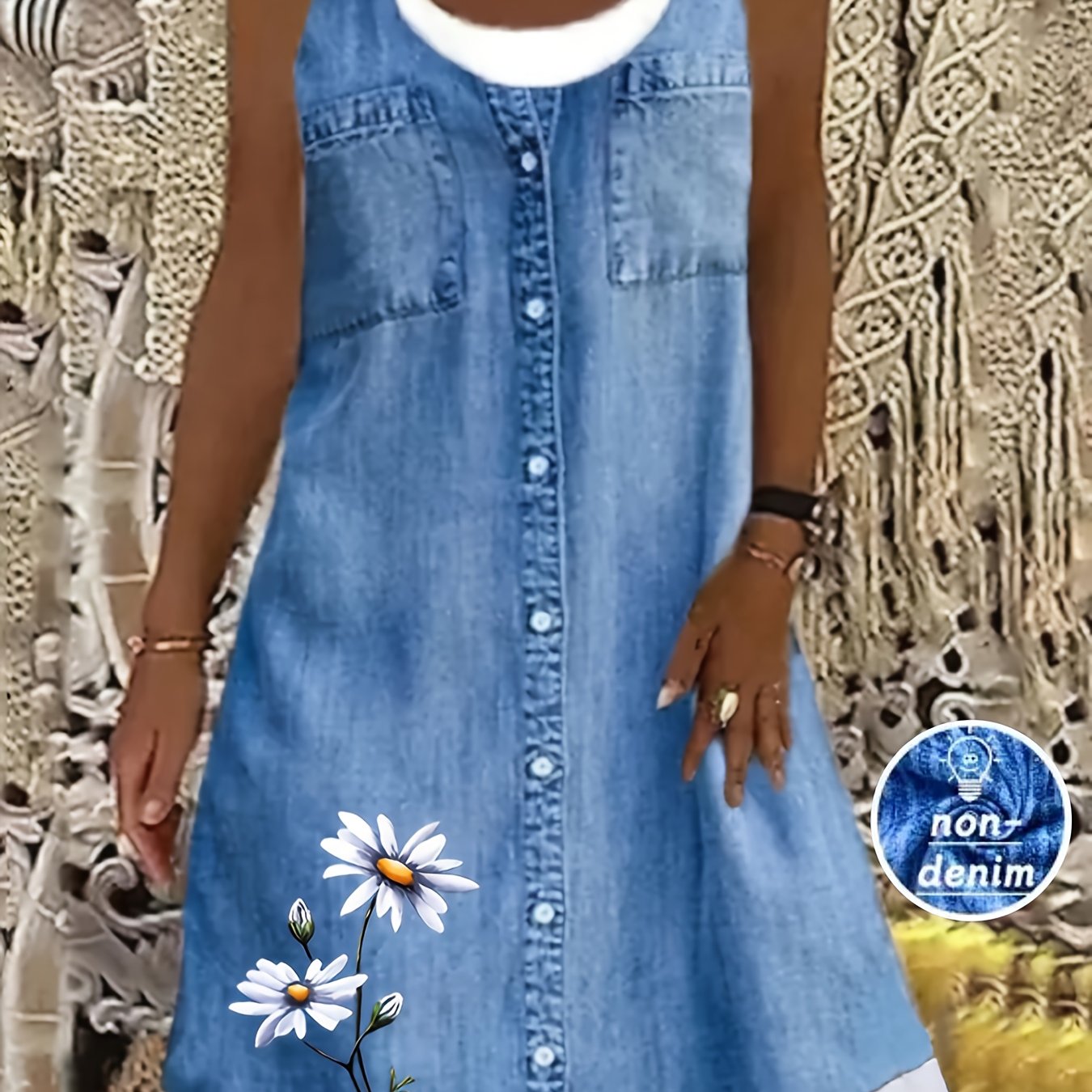 Ayollar uchun plussayz gullar va denim naqshli tank libosi