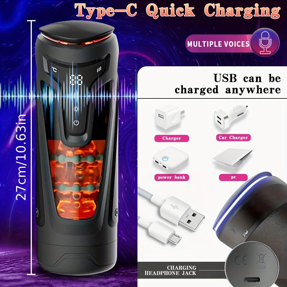 Erkaklar uchun TPE teksturali tunnel vibratsiyali kattalar o'yinchoqi, 9 ta rejim va 2 ta isitish darajasi bilan