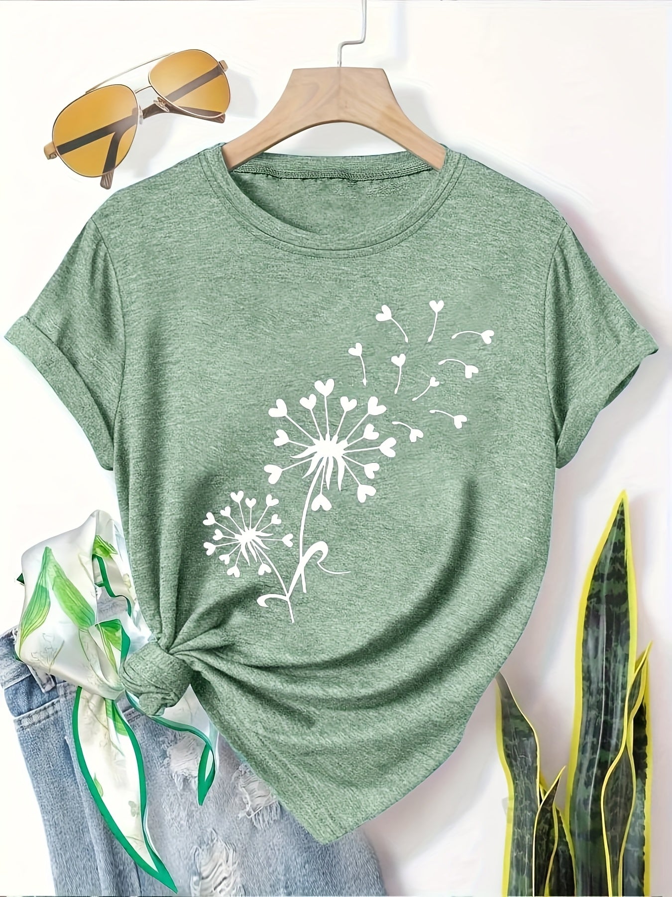 Pack de 5 camisetas de manga corta para mujer con estampados florales y geométricos en tela transpirable