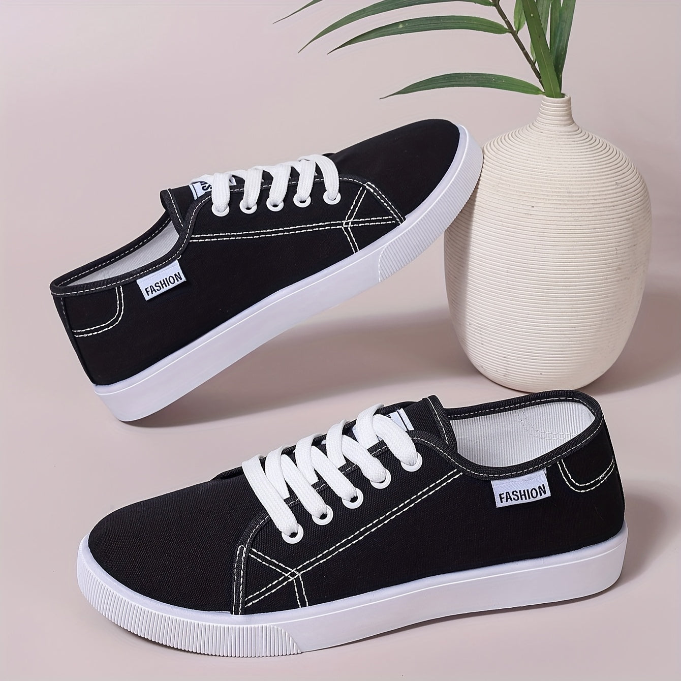 Women’s Casual Low-Top Lace-Up Sneakers Breathable Fabric All-Season Shoes