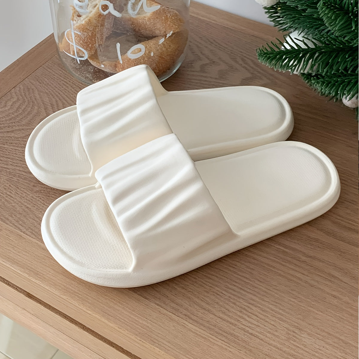 Women's EVA Slip-On Slippers, Anti-Slip, Odor-Resistant, Beige Indoor Shoes